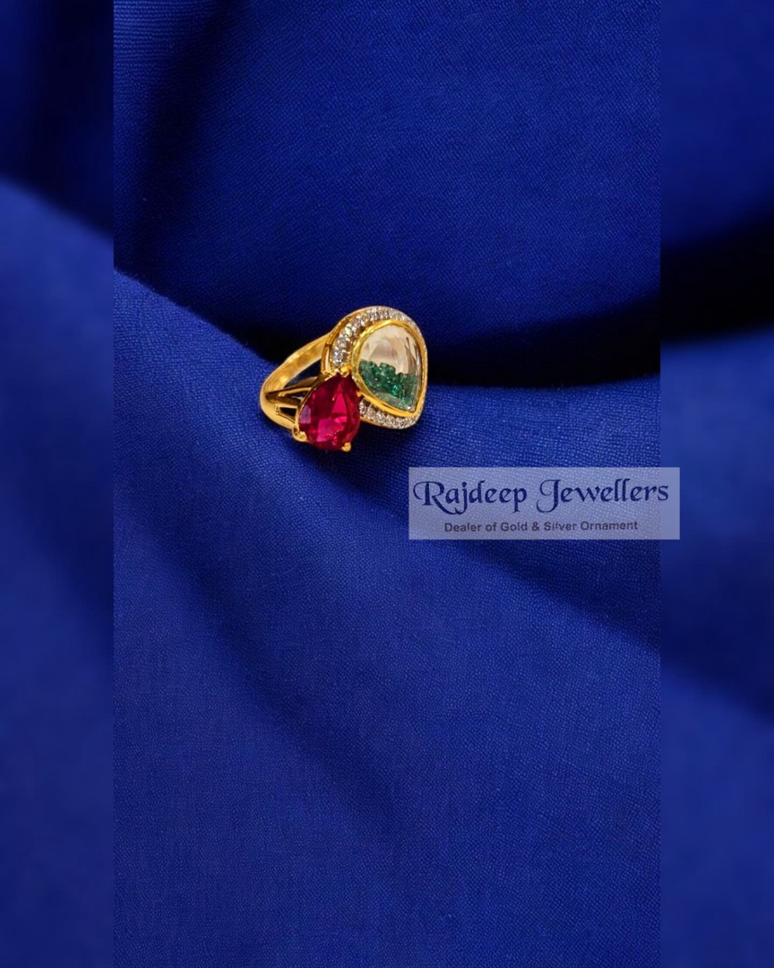 Two-Tone Teardrop Gemstone Gold Ring at Rajdeep Gold Palace Bhachau